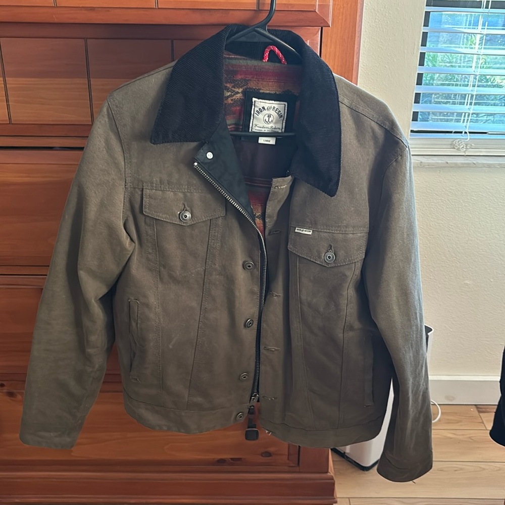 Iron and resin “Scout” waxed trucker jacket